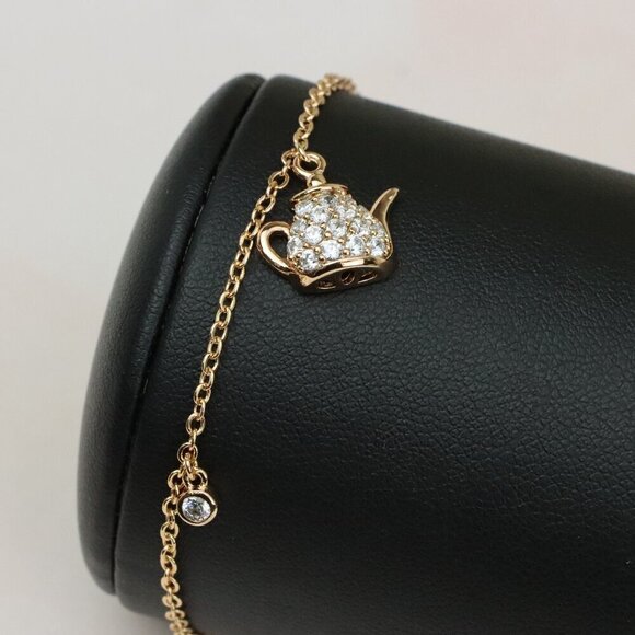 Elegant Rose Gold Bracelet with Teapot Charm and Sparkling Crystals, XPBL0697 - Picture 1 of 12